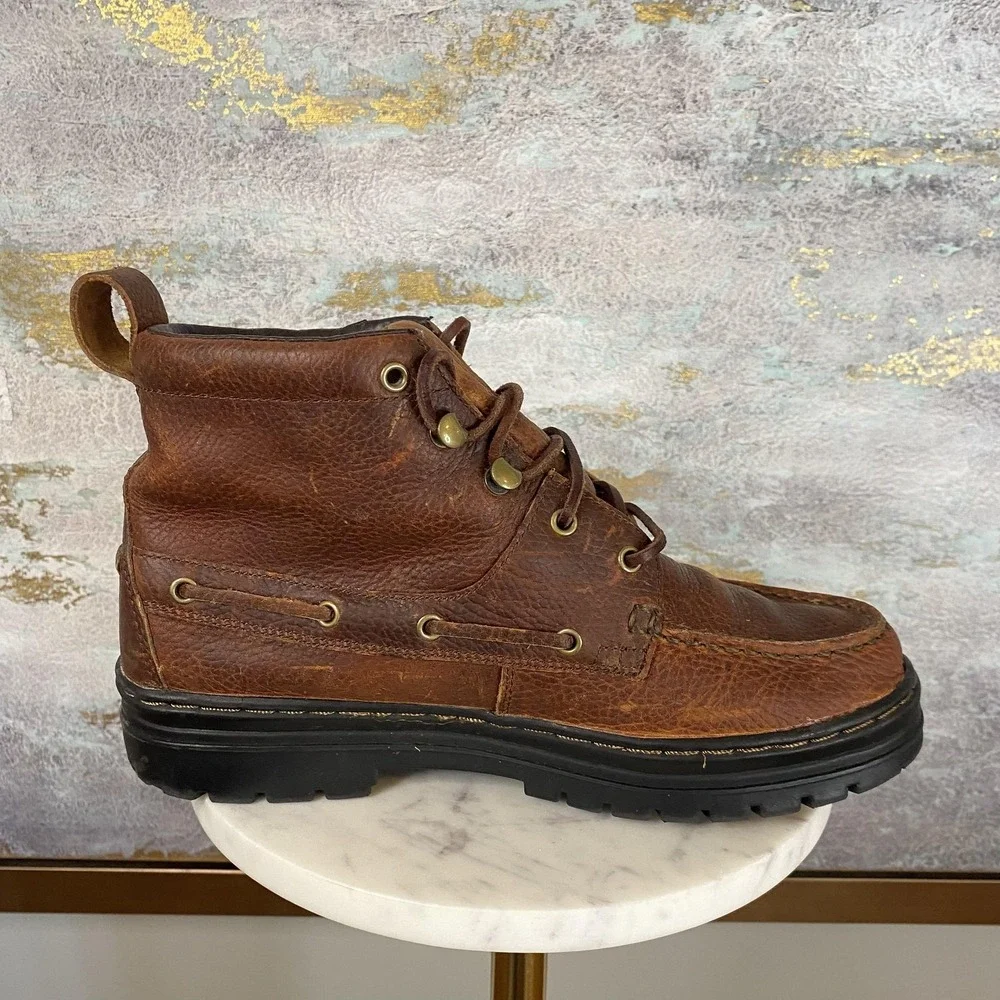 Justin 991 Chukka Boots Mens Size 7.5M Brown Leather Ankle Work Lace Up Lug Sole
